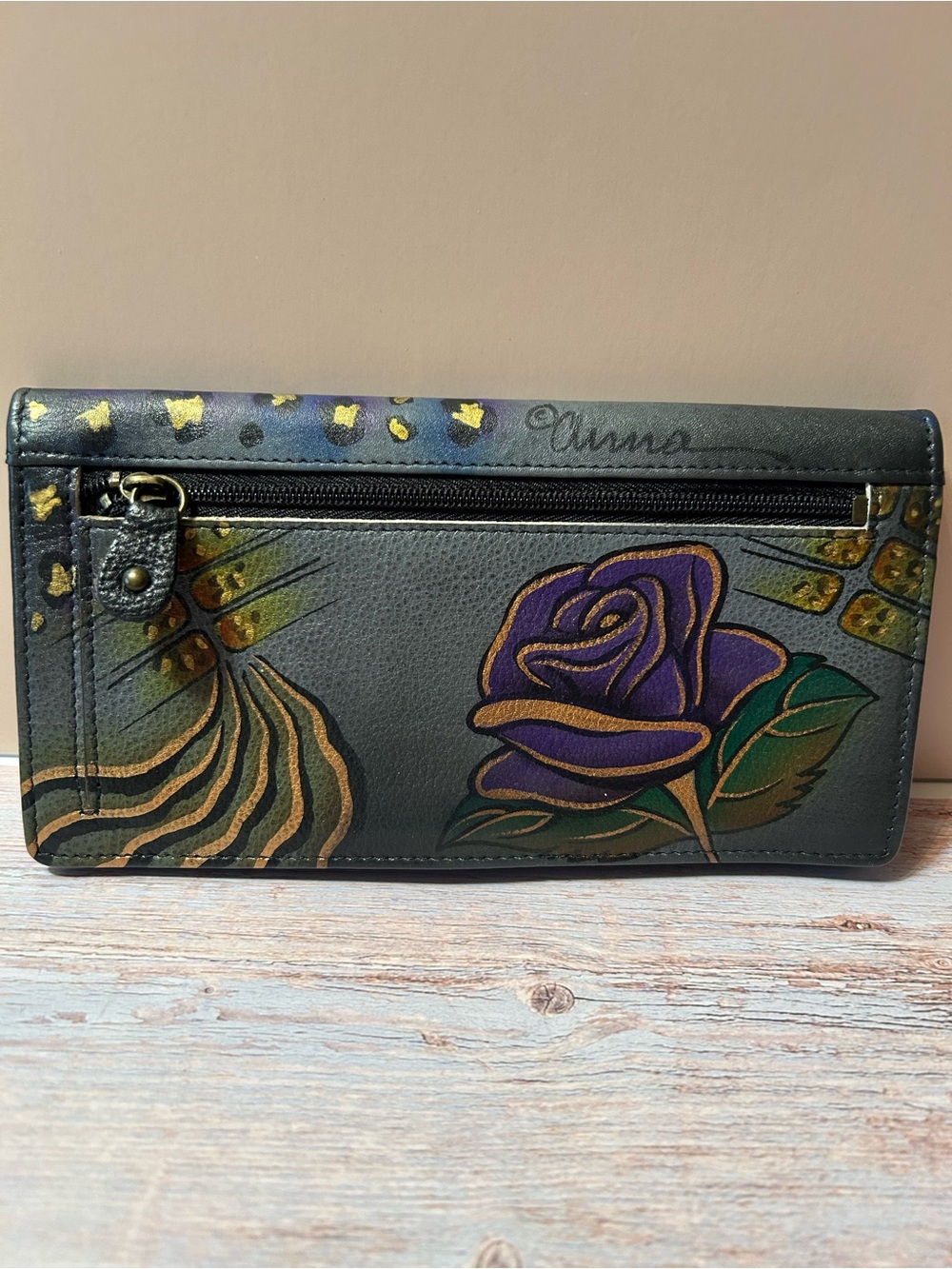 Anna by Anuschka Hand-Painted Floral Leather Wallet in Multi-Color - Picture 3 of 6
